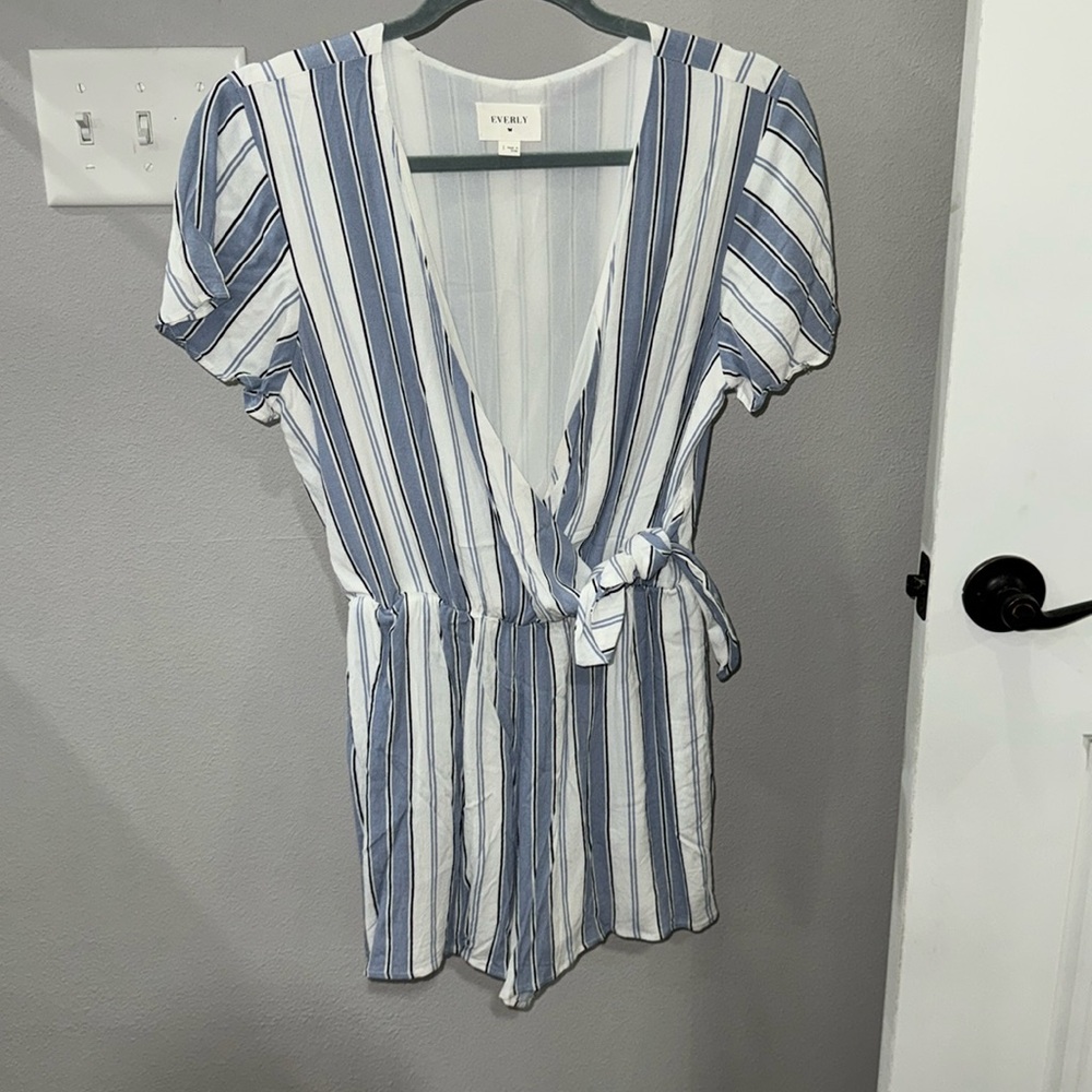 Everly Blue and white striped Romper